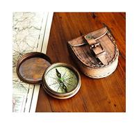 Antiqued Brass Poem Compass with Brown Leather Case Free Rustic Vintage Home Decor Gifts