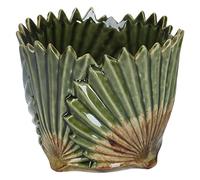 Antiqued Ceramic Fan Leaf Large Pot Cover By Gisela Graham