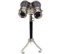 Antiqueex Nautical Handmade Vintage Binocular Style Black Leather Binocular London 1915 On Tripod Stand Chrome Nickel Maritime Home Decor Gift