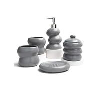 ANTIS'S HOME Ceramic Bathroom Accessories Set - Irregular Shape Matte Grey Glazed Bathroom Set, Minimalist Countertop Vanity Décor for Modern Home, Apartment