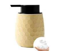 ANTIS'S HOME Ceramic Foaming Soap Dispenser, 320ml Yellow Honeycomb Design with Crackle Finish, Large Pump Head, Refillable Soap Dispenser for Modern Bathroom & Kitchen