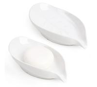 ANTIS'S HOME Ceramic Soap Dish Set of 2 - Elegant Leaf-Shaped White Porcelain Soap Holders for Bathroom & Kitchen, Non-Slip, Water Drainage Design, Ideal for Bar Soap and Dish Soap