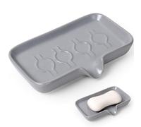 ANTIS'S HOME Ceramic Soap Dish with Drainage, Self-Draining Soap Holder for Bathroom, Kitchen Sink & Shower | Matte Grey Soap Tray Keeps Bar Dry, Modern Bathroom Accessory