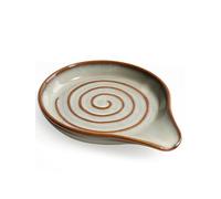 ANTIS'S HOME Ceramic Spoon Rest with Natural Spiral Pattern - Handcrafted Stoneware Utensil Holder - Heatproof, Dishwasher Safe - Elegant Sage Green & Brown for Rustic or Modern Kitchens