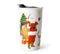ANTIS'S HOME Christmas Ceramic Mug with Lid, 300ml Double Wall Coffee Cup | Reusable Tea Tumbler for Hot and Cold Drinks, Ideal for Friends, Family & Colleagues - A Giftful Christmas