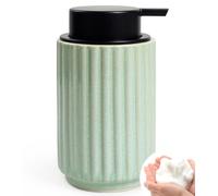 ANTIS'S HOME Foaming Soap Dispenser, 310ml Ceramic Refillable Soap Pump Bottle with Wide Pump, Green Striped Design, Easy Foam Dispensing, Modern Bathroom & Kitchen Décor