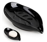 ANTIS'S HOME Leaf-Shaped Ceramic Soap Dish - Brown Porcelain Soap Holder for Bathroom & Kitchen, Non-Slip, Water Drainage