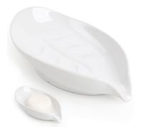 ANTIS'S HOME Leaf-Shaped Ceramic Soap Dish - White Porcelain Soap Holder for Bathroom & Kitchen, Non-Slip, Water Drainage