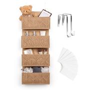 ANTIS'S HOME Nursery Over The Door Organizer Boho Decor Nursery Storage with 4 Large Woven Pockets, Macrame Nursery Organizers and Toys Storage, Behind Door for Bathroom, Bedroom, Brown