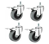 Antistatic Thread M12 × 25mmm TPR Rubber Silent 3'' 4'' 5 inches Furniture Castor Wheels Heavy Duty 200-400kg for Workshops Trolley Medical Equipment Production Equipment 4pcs(4in 4brake)