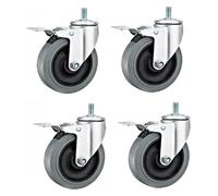 Antistatic Thread M12 × 25mmm TPR Rubber Silent 3'' 4'' 5 inches Furniture Castor Wheels Heavy Duty 200-400kg for Workshops Trolley Medical Equipment Production Equipment 4pcs(5in 4brake)