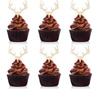 Antler Cupcake Toppers Christmas Wooden Deer Cake Picks Decorations Baby Shower Wedding Hunting Boho Rustic Country Birthday Theme Party Supplies Qty 24