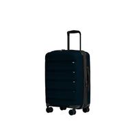 ANTLER - Logo Stripe Hard Shell Cabin Suitcase with Zip Expander, 55 x 22 x 38cm 39L, Lightweight, 4 Spinner Wheels - Carry On Luggage, TSA Lock - Midnight Blue