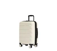 ANTLER - Logo Stripe Hard Shell Cabin Suitcase with Zip Expander, 55 x 22 x 38cm 39L, Lightweight, 4 Spinner Wheels - Carry On Luggage, TSA Lock - White