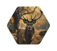 Antler Red Deer Print Leather Coaster Set of 6, Hexagon Coasters Table Decorative Coffee Cup Beverage Coasters Wine Beer Bar Coasters for Hot Drinks Table Protection