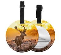Antler Red Deer Print Luggage Tag Round Leather Luggage Tag Easy Identification & Privacy Protection for Suitcases Easy to Identify Privacy Cover Id Label