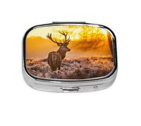 Antler Red Deer Print,Meta Pill Box 2 Compartment Medicine Case,Portable Organizer,Rectangle Meta Portable Organizer Pill Box 761 Compartment Medicine Case