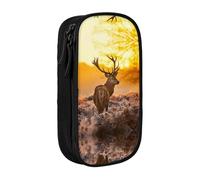 Antler Red Deer Print Pencil Case Coin Key Card Bag Purse Large Pen Pouch for Kids Boys School Office