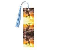 Antler Red Deer Print Wooden Bookmark Bookmarks with Tassels Book Marks for Reading Hardcover Books Notebooks
