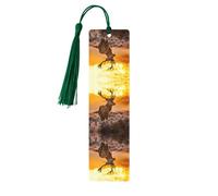 Antler Red Deer Print Wooden Bookmark Bookmarks with Tassels Book Marks for Reading Hardcover Books Notebooks