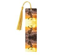 Antler Red Deer Print Wooden Bookmark Bookmarks with Tassels Book Marks for Reading Hardcover Books Notebooks