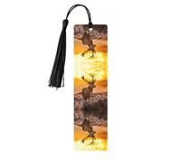 Antler Red Deer Print Wooden Bookmark Bookmarks with Tassels Book Marks for Reading Hardcover Books Notebooks