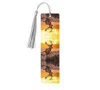 Antler Red Deer Print Wooden Bookmark Bookmarks with Tassels Book Marks for Reading Hardcover Books Notebooks