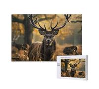 Antler Red Deer Printed 1000 Pieces Jigsaw Puzzle with Storage Box, Wooden Puzzle for Adults and Kids, Family Fun Decorative Game, 75x50 CM