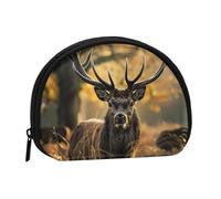 Antler Red Deer Printed Mini Coin Pouch, Shell Shape Zip Around Wallet, Small Zipper Pouch for Cash, Cards, Keys, Lipstick, Storage Pouch, Travel Organizer