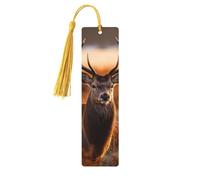 Antler Red Deer Wood Bookmarks, 5 Pack Handmade Double Sided Stamped Page Markers with Gold Tassels Bookmarks, Book Accessories, Book Lovers Gift