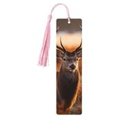 Antler Red Deer Wooden Bookmarks 5 Pcs,Handmade Double-Sided Printed Book Marks Page Markers with Pink Tassels Book Accessories Gift for Book Lovers Women Men