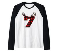Antler Seven Lumberjack Plaid Birthday Forest Raglan Baseball Tee