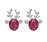Antlers Earrings Woman Girl Silver Antlers Red Crystal Rhinestone Earrings Stud Jewelry Fashion Charming Gift For Birthday Valentine Wedding PartyDeft and Professional