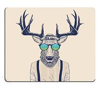 Antlers Mouse Pad,Illustration of Deer Dressed Up Like Cool Hipster Fashion Creative Fun Animal Art Print Design Non-Slip Rubber Mousepad