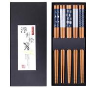 Antner 5 Pairs Bamboo Chopsticks Reusable Chop Sticks Japanese Style Bamboo Chopstick with Black Box Lightweight 8.8 Inch/22.5cm Non-Slip Chopsticks Gift Set