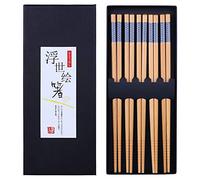 Antner 5 Pairs Bamboo Chopsticks Reusable Japanese Style Chopstick Gift Sets, Classic Natural Bamboo Chop Sticks Dishwasher Safe, 8.8 Inch/22.5cm