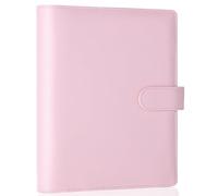 Antner A5 Folder with 6 Rings, Refillable Notebooks and Planner for A5 Refill Paper, PU Leather Budget Folder with 6 Rings Personal Organizer, Kpop Photo Card Holder with Magnetic Buckle, Pink