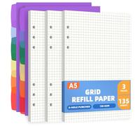 Antner A5 Grid Refill Paper Planner Inserts for A5 6-Ring Binder, 135 Sheets 6-Hole Graph Rule Loose Leaf Filler Paper Refills with 12PCS Binder Dividers for Refillable Notebooks, Bullet Journal, Math