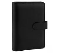 Antner A6 PU Leather Notebook Binder Refillable 6 Ring Binder for A6 Filler Paper, Loose Leaf Personal Planner Binder Cover with Magnetic Buckle Closure, Black