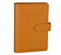 Antner A6 PU Leather Refillable 6 Ring Notebook Binder for A6 Filler Paper, Loose Leaf Personal Planner Binder Cover with Magnetic Buckle for Budget, Dark Yellow