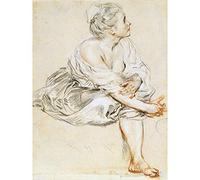Antoine Watteau Seated Young Woman Large Wall Art Print Canvas Premium Poster Mural