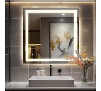 Antok 36"x 36" LED Bathroom Mirror with Lights, Backlit + Front Lit, Anti-Fog, Dimmable, Lighted Bathroom Vanity Mirror with Tempered Glass, Memory Function, 3 Colors, Safe Use (Horizontal/Vertical)