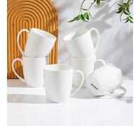 AntoKueh 16OZ White Ceramic Coffee Mugs, 475ml Porcelain Mugs Set of 6 with Large Handle for hot Cocoa, Tea, Milk, Cappuccino, Microwave Safe