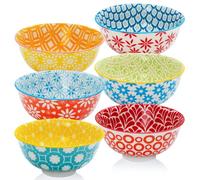 AntoKueh 660ml/23oz Multi-Color Large Ceramic Bowl Set of 6，15cm/6in Big Cereal Bowls for Salad, Soup, Pasta, Noodle, Dessert, Fruit, Reman, Sturdy for Dishwasher & Microwave, Christmas Gift