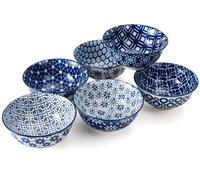 AntoKueh Blue and White Ceramic Bowls Set of 6, 10 oz Small Dessert Bowl 4.7in for ice Cream, Snack, Porcelain Bowl for Dipping, Microwave & Oven Safe, Christmas Gift