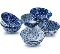 AntoKueh Blue and White Ceramic Bowls Set of 6, 12cm Small Dessert Bowl 320ml for ice Cream, Snack, Dipping, Pudding, Yogurt, Sturdy for Dishwasher & Microwave, Vintage Blue, Christmas Gift