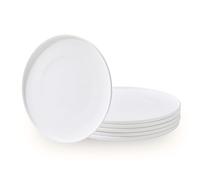 AntoKueh Bone China Dinner Plates Set of 6, White Cearmic Salad Plates 8.3 Inch/21cm Round - Scratch, Chip Resistant & Lead-Free, Dishwasher & Microwave Safe for Steak, Dessert, Pasta