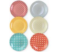 AntoKueh Ceramic Dinner Plates Set of 6, 8inch 20.3cm Multi-Color Small Dessert Plates, Vintage Design for Salad, Appetizer, Pasta, Steak, Festive Table Setting, Dishwasher & Microwave Safe