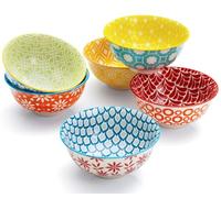 AntoKueh Multi-Color Ceramic Bowls 320ml, 12cm Small Cereal Bowl Set of 6 for ice Cream, Dessert, Dipping, Sauce, Jello, Pudding, Yogurt, Sturdy for Dishwasher & Microwave, Colorful, Christmas Gift