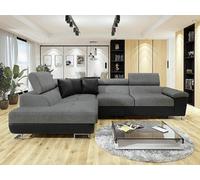 Anton - Sofa - Storage - Sofa Bed - Black/grey - Faux Leather/fabric Black/grey, Left Hand Corner